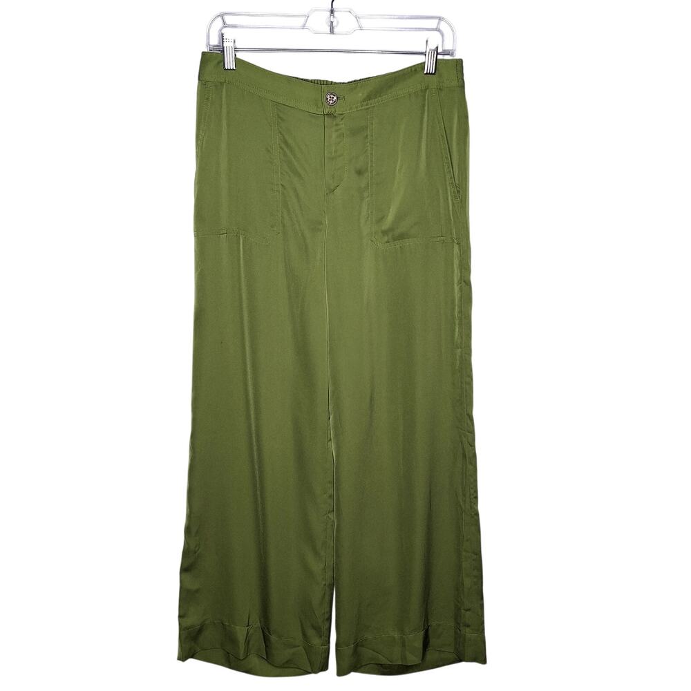 Vintage Y2K Lauren Ralph Lauren Wide Leg Satin Sailor Pants PM Chartreuse Green